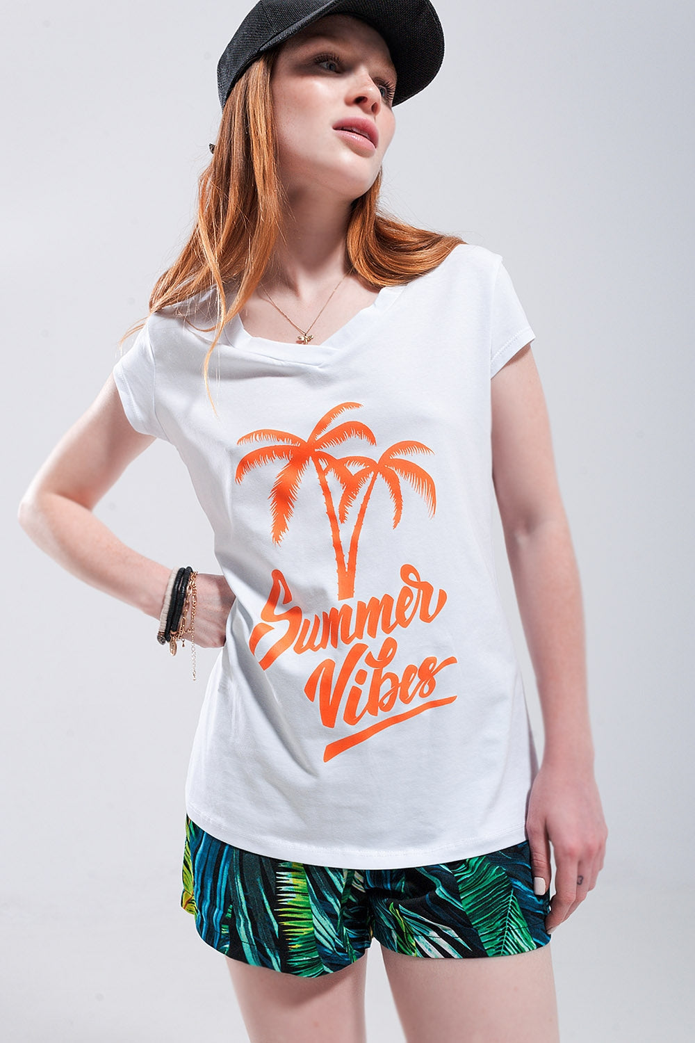 Summer Vibes Print T-Shirt in White