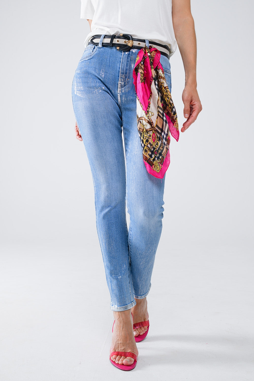 Super Skinny Denim Jeans with Metallic Effect