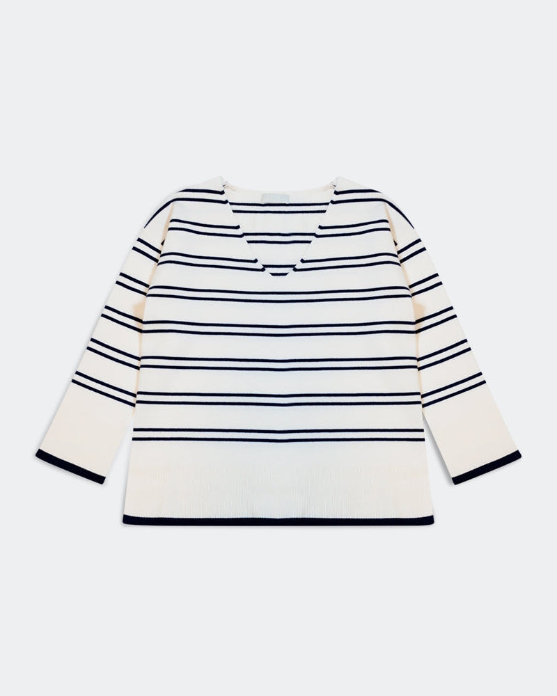 Sweater in White with Navy Stripe