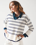 Sweater in White with Navy Stripe