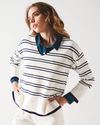 Sweater in White with Navy Stripe