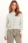 Sweater with Drop Shoulders | White with Green Stripes