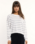 Sweater with Drop Shoulders in White with Grey Stripes