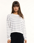 Sweater with Drop Shoulders in White with Grey Stripes