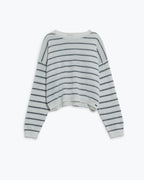 Sweater with Drop Shoulders in White with Grey Stripes
