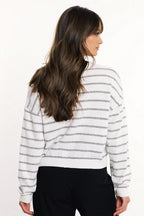 Sweater with Drop Shoulders in White with Grey Stripes