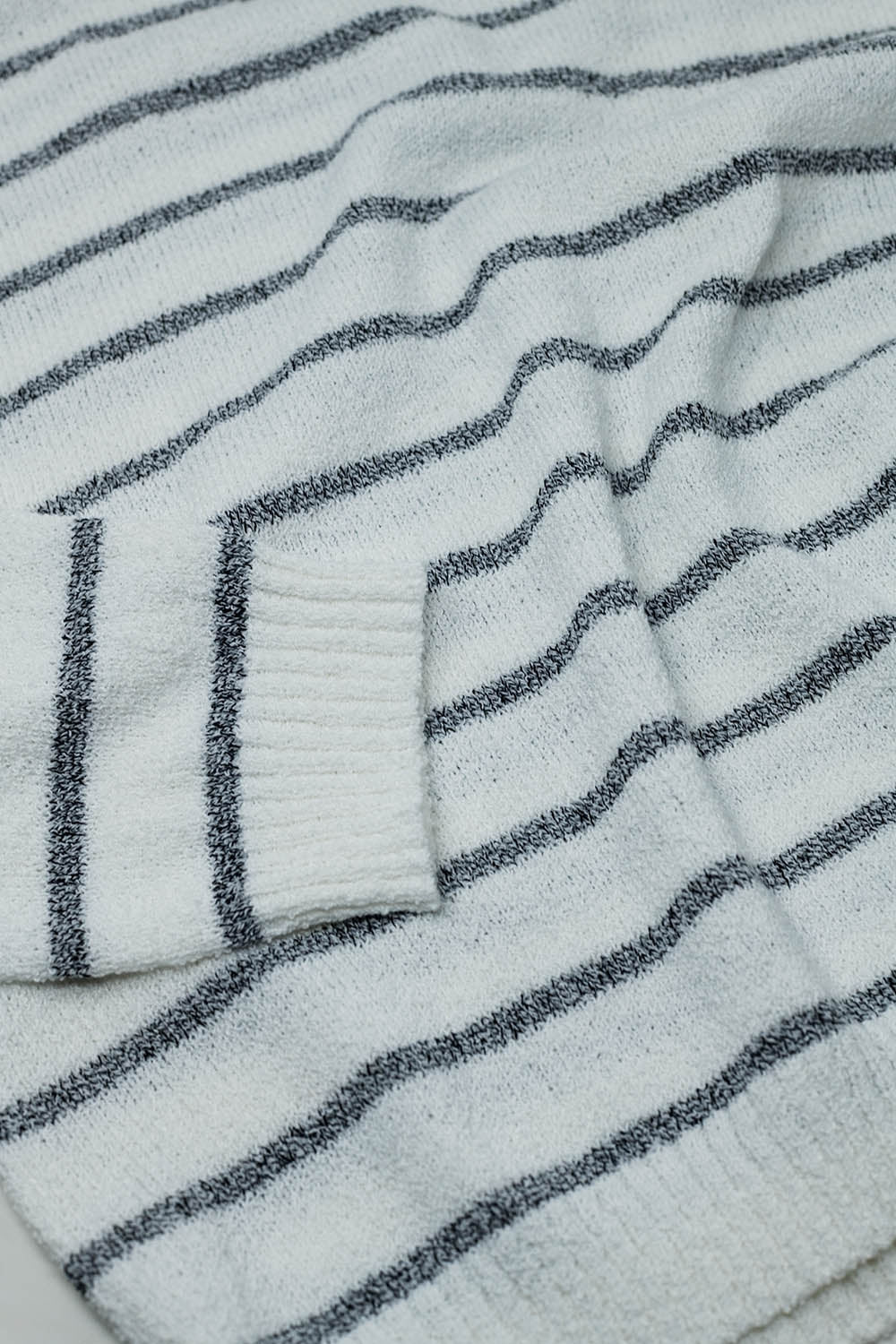 Sweater with Drop Shoulders in White with Grey Stripes