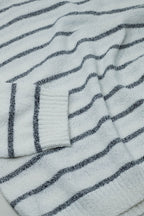 Sweater with Drop Shoulders in White with Grey Stripes