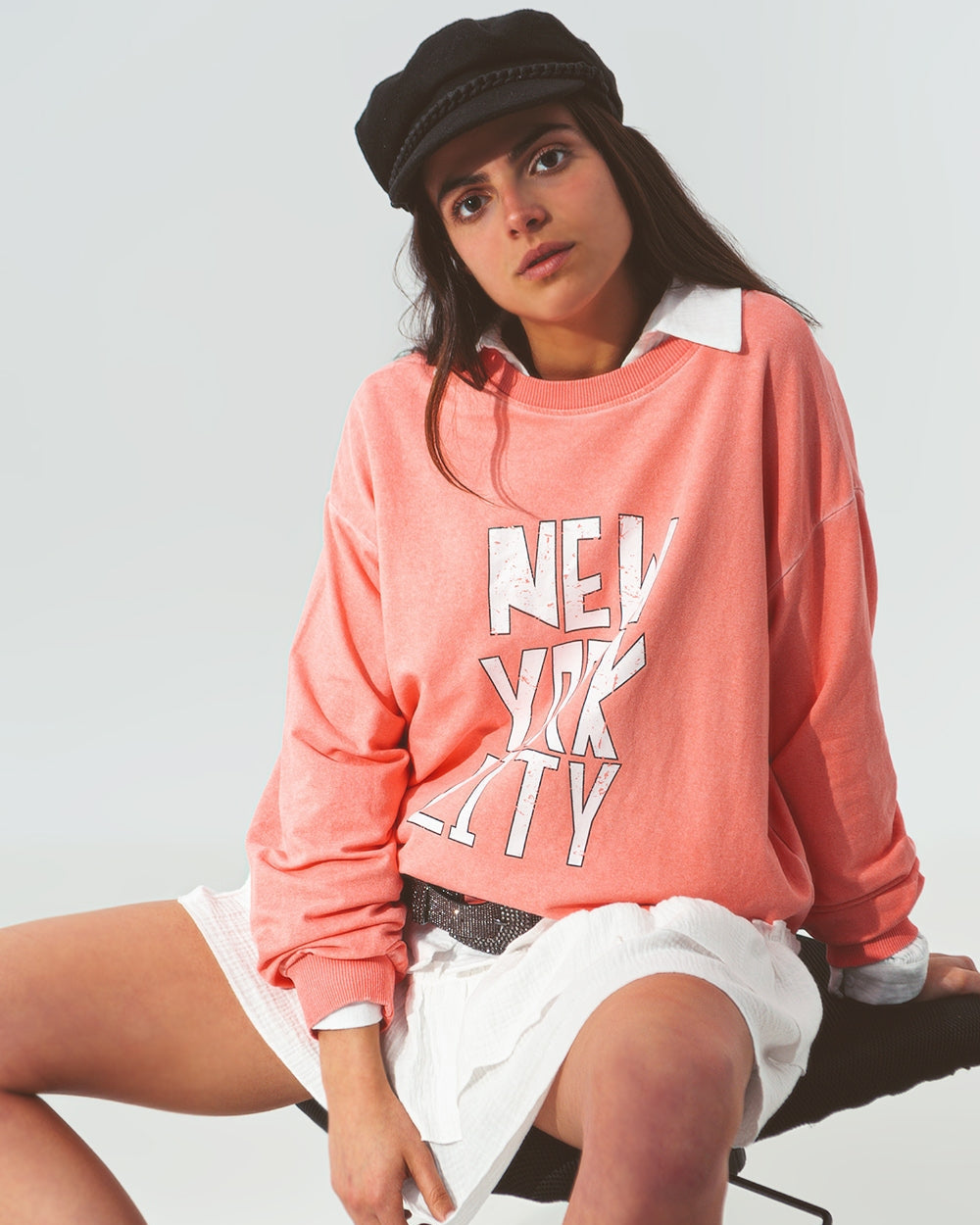 Sweatshirt with New York City Text in Coral