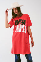 T-Shirt Dress with Make It Happen Text in Red