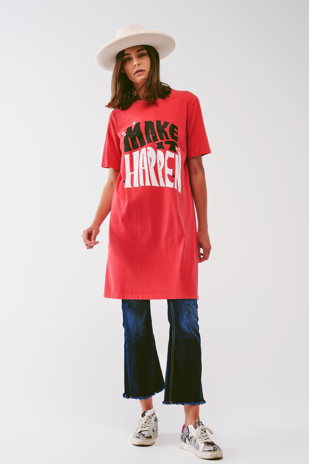 T-Shirt Dress with Make It Happen Text in Red