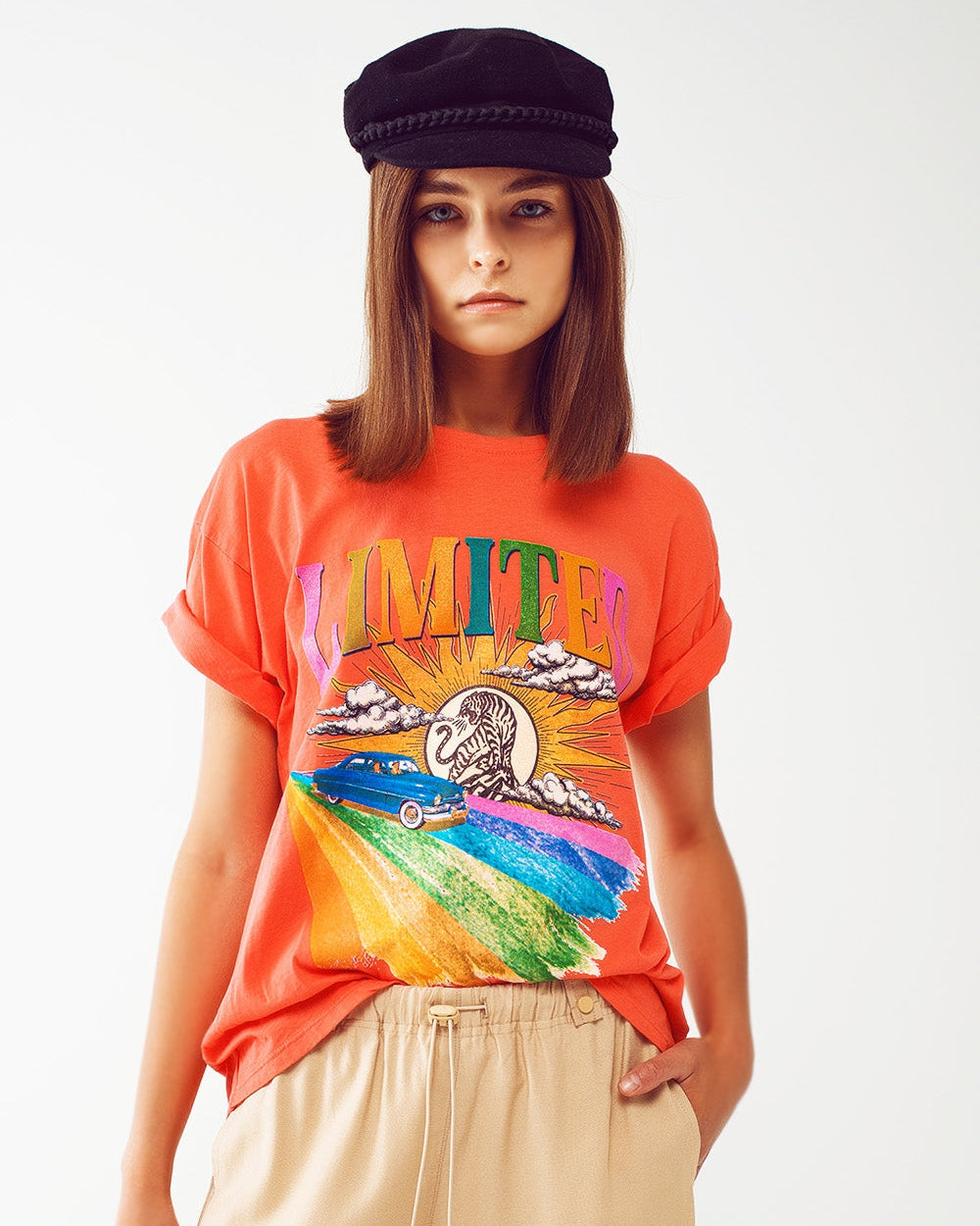 T-Shirt with Limited Graphic Print in Orange