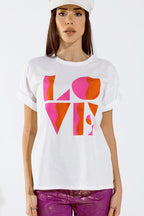 T-Shirt with LOVE Art Deco Digital Print in White