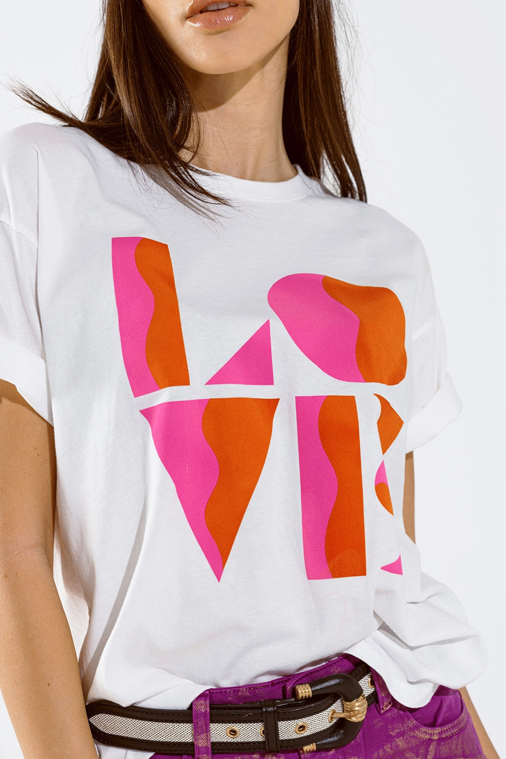 T-Shirt with LOVE Art Deco Digital Print in White