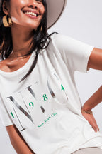 T Shirt with New York City Slogan in White
