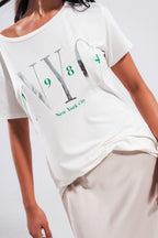 T Shirt with New York City Slogan in White