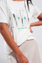 T Shirt with New York City Slogan in White