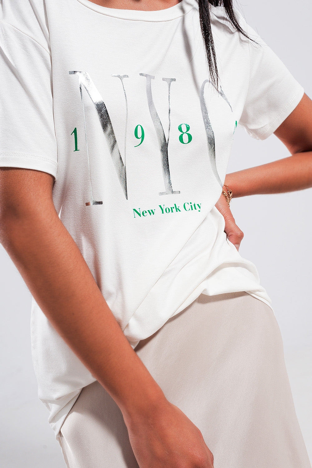 T Shirt with New York City Slogan in White