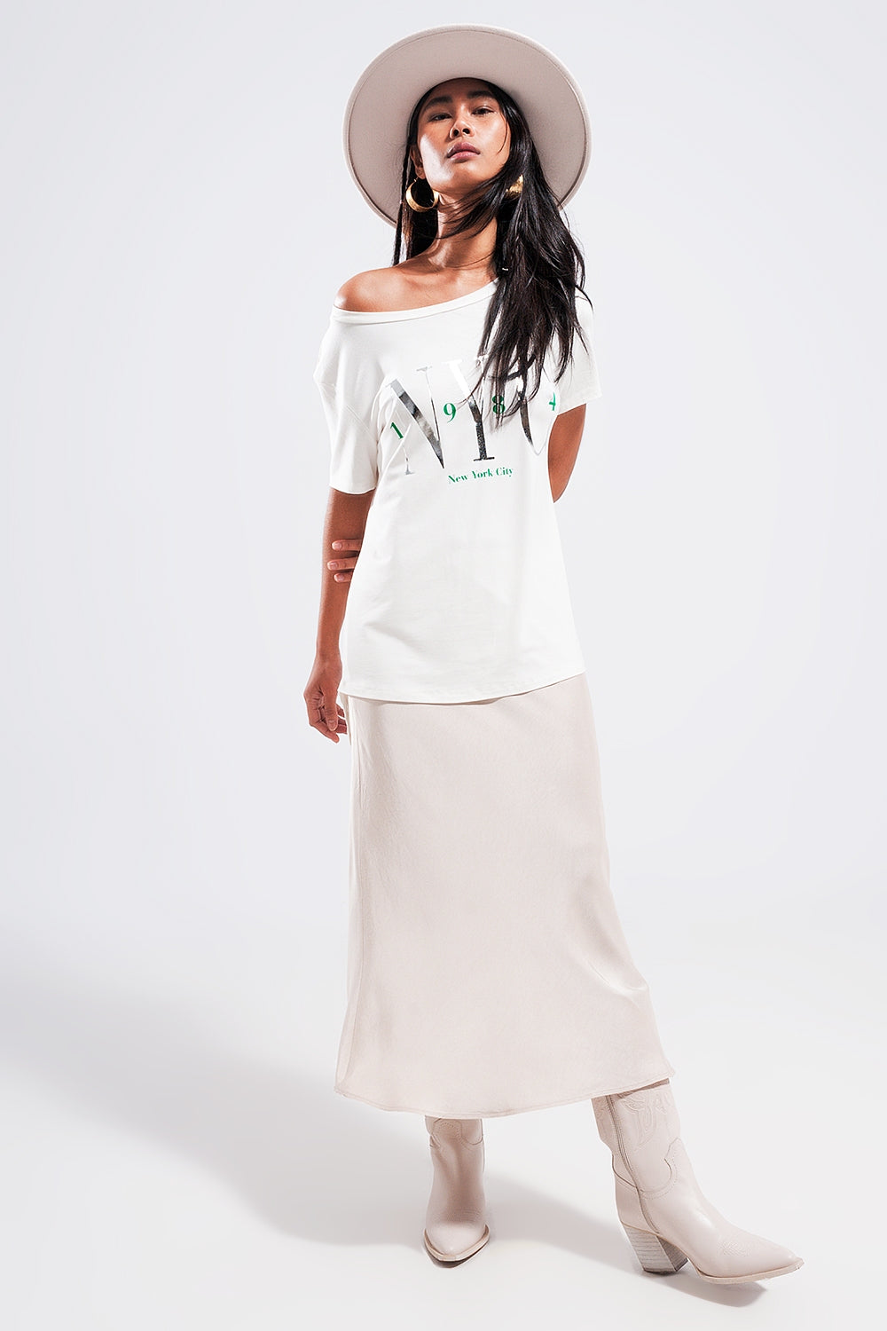 T Shirt with New York City Slogan in White