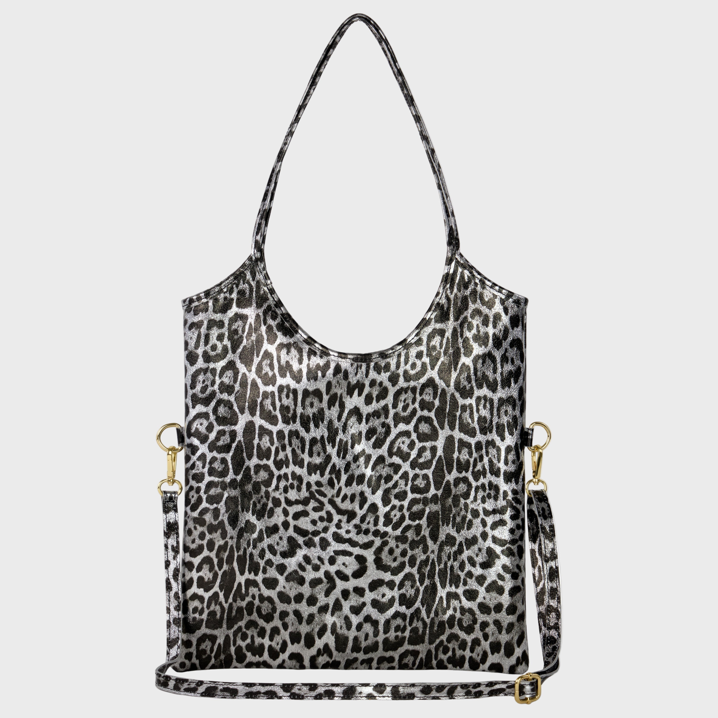 Leopard Metallic Suede Leather Tote Bag