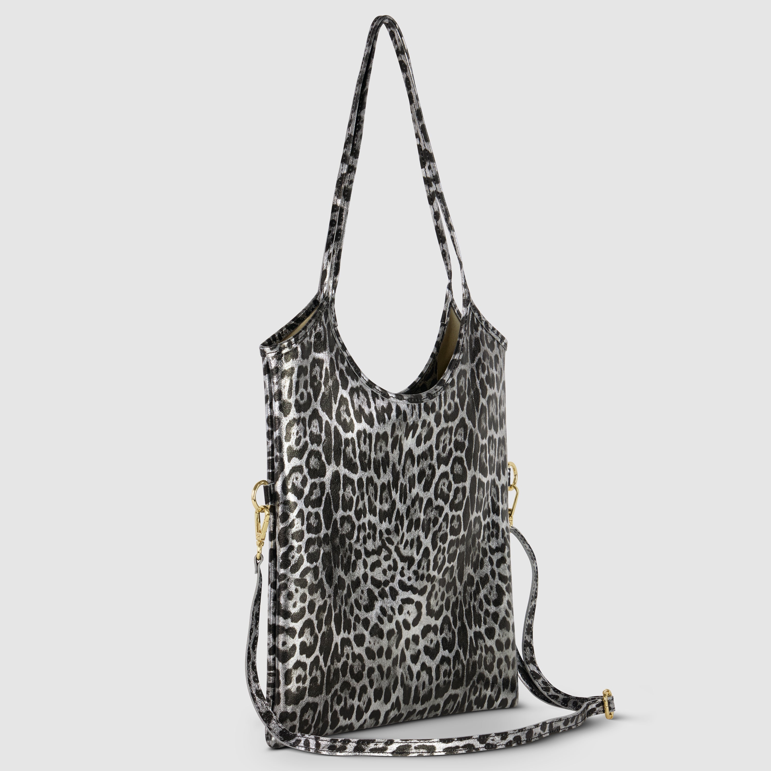 Leopard Metallic Suede Leather Tote Bag