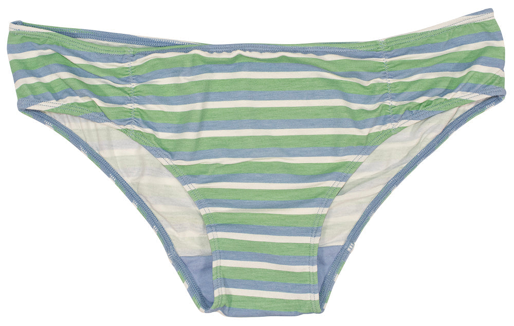 Blue and Green Striped Modal Bikini with Ruching