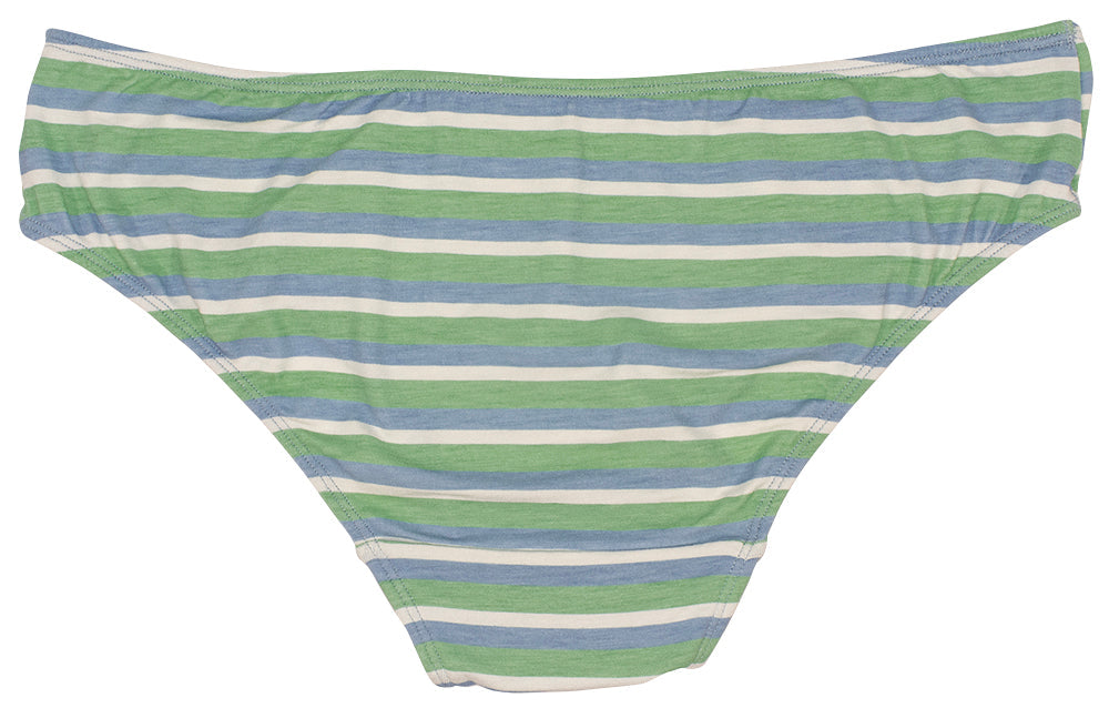 Blue and Green Striped Modal Bikini with Ruching