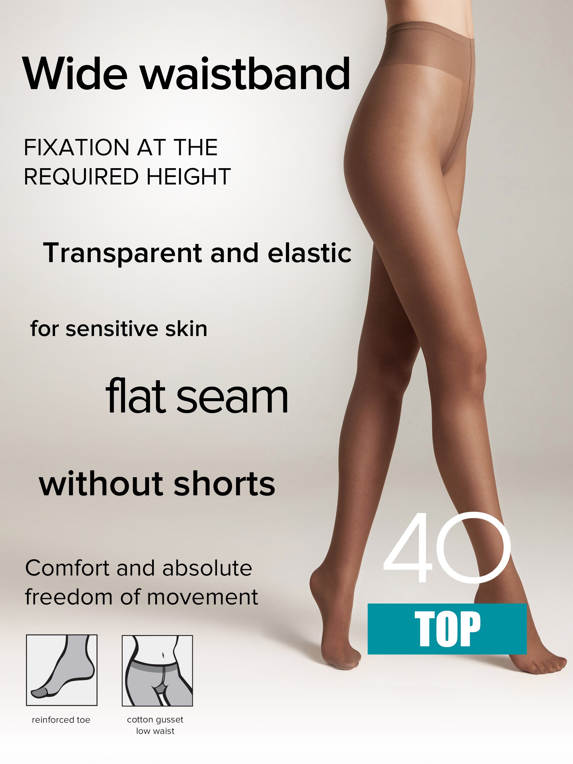 Conte Top Tights with Low Waist Adjustable Belt 40 Den