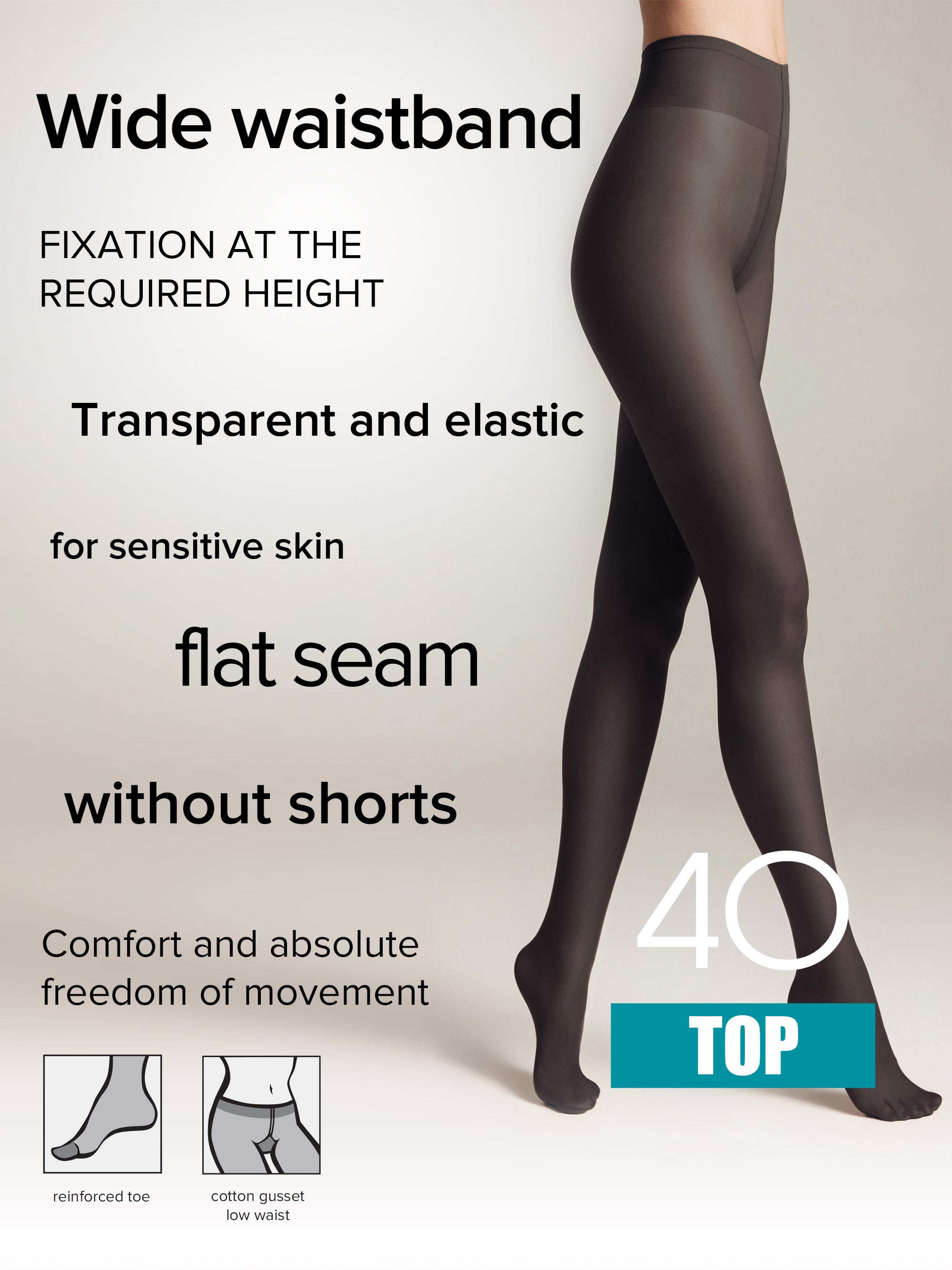 Conte Top Tights with Low Waist Adjustable Belt 40 Den