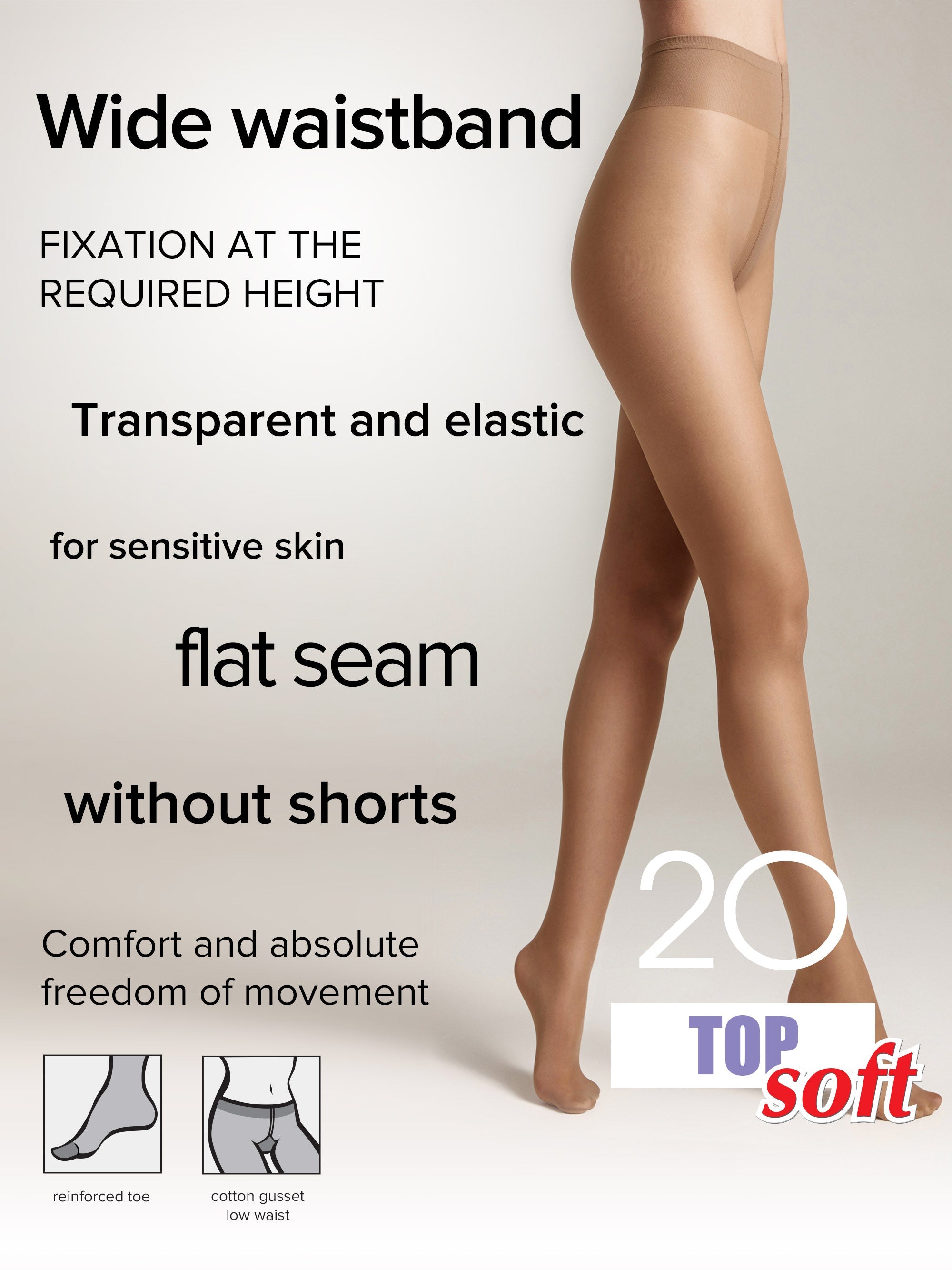 Tights Conte Top Soft 20 Den | Adjustable Fit for Sensitive Skin