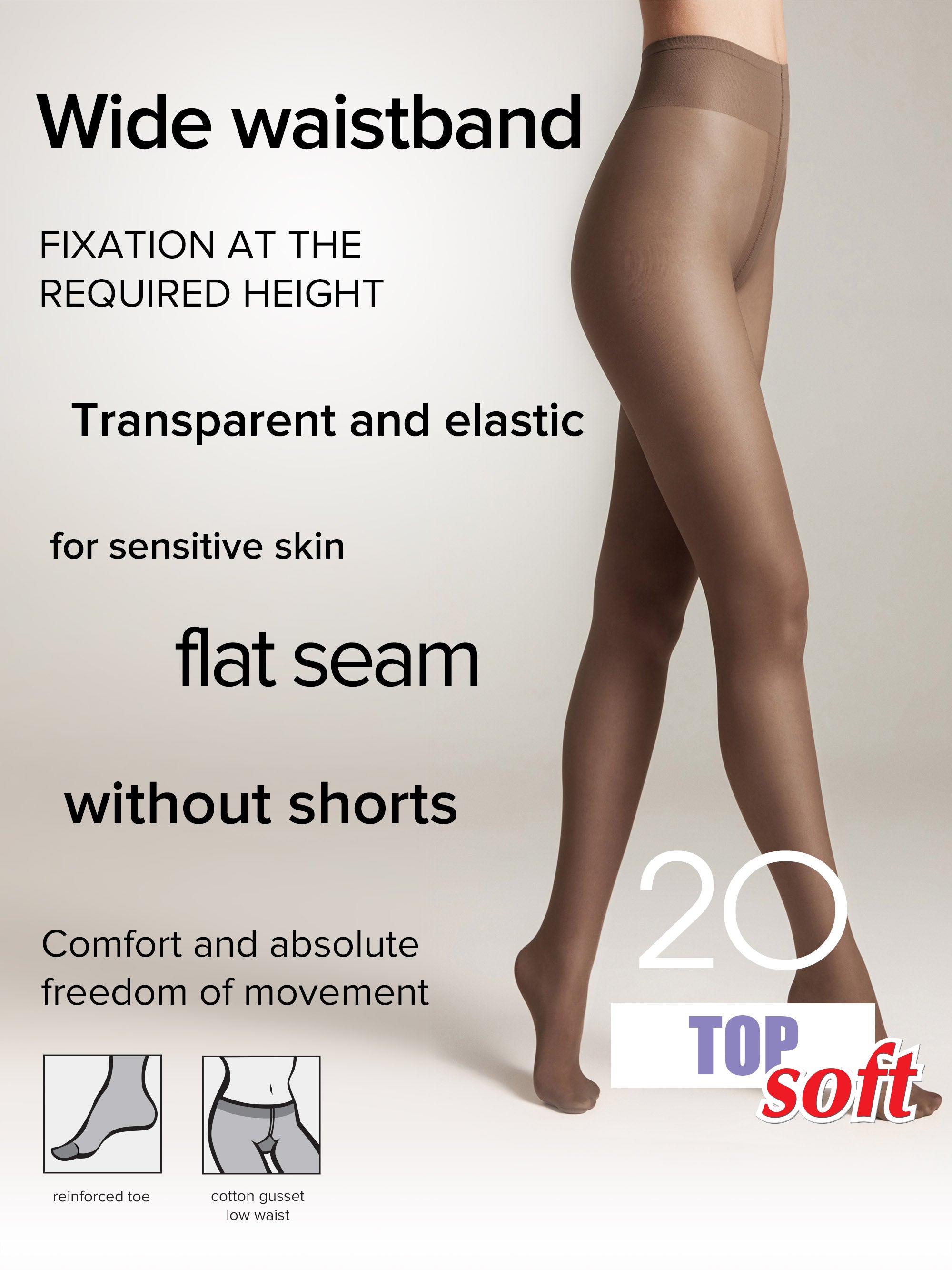 Tights Conte Top Soft 20 Den | Adjustable Fit for Sensitive Skin