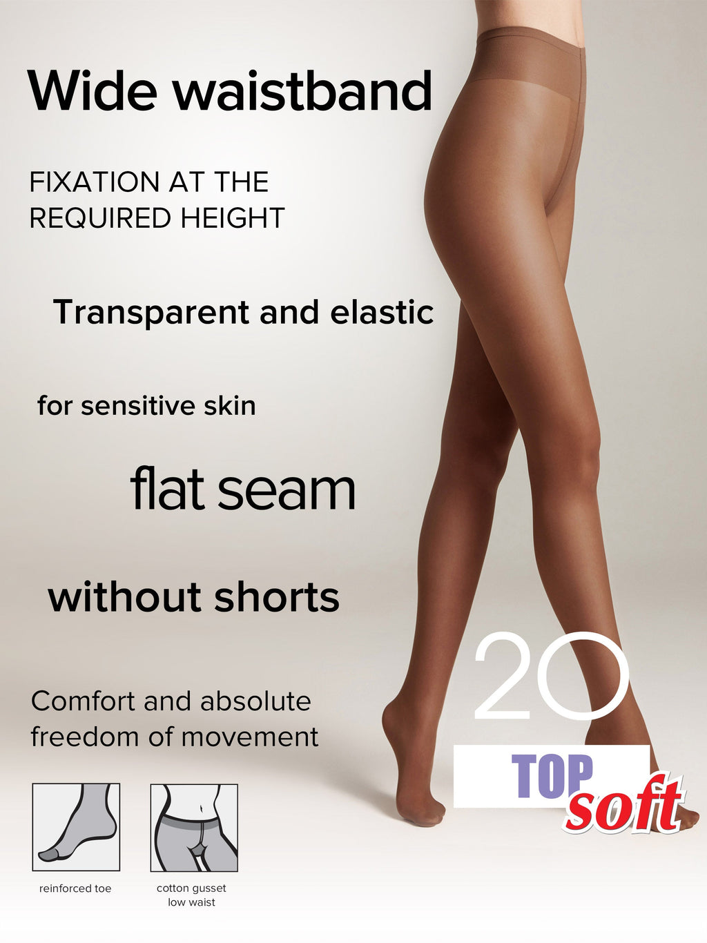 Tights Conte Top Soft 20 Den | Adjustable Fit for Sensitive Skin