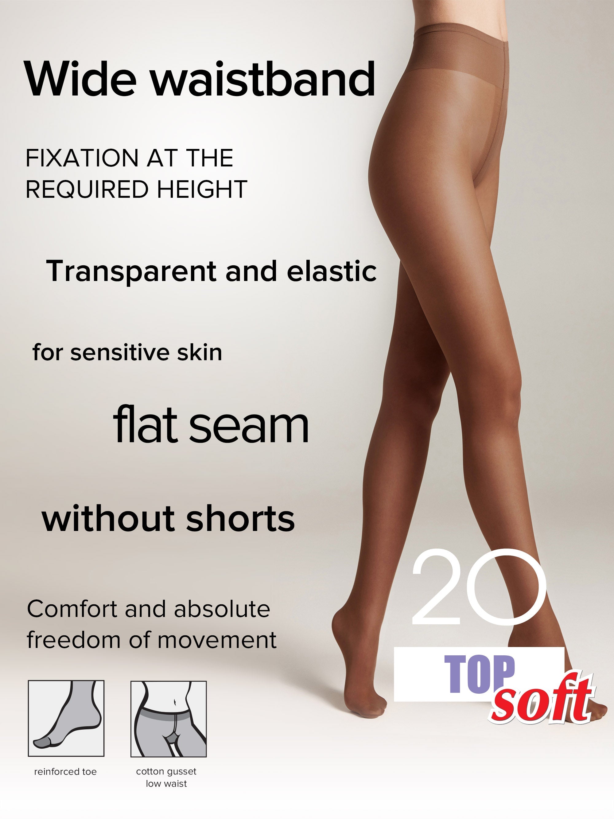 Tights Conte Top Soft 20 Den | Adjustable Fit for Sensitive Skin