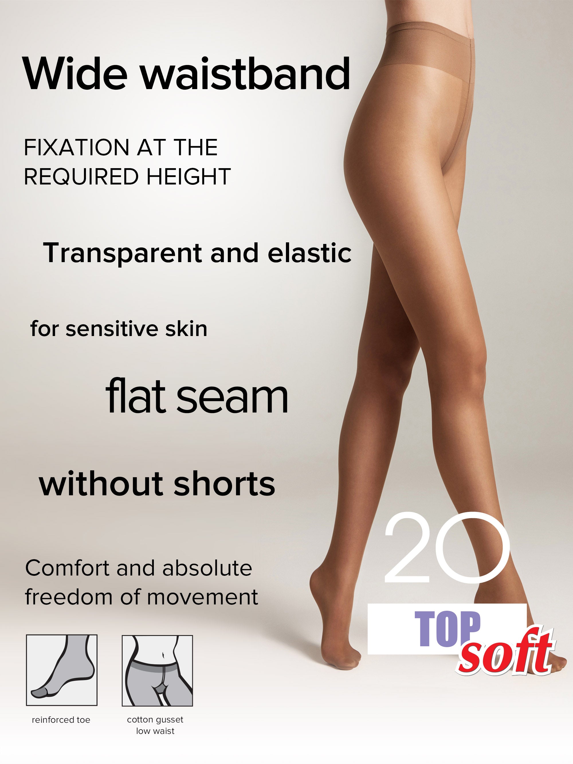 Tights Conte Top Soft 20 Den | Adjustable Fit for Sensitive Skin