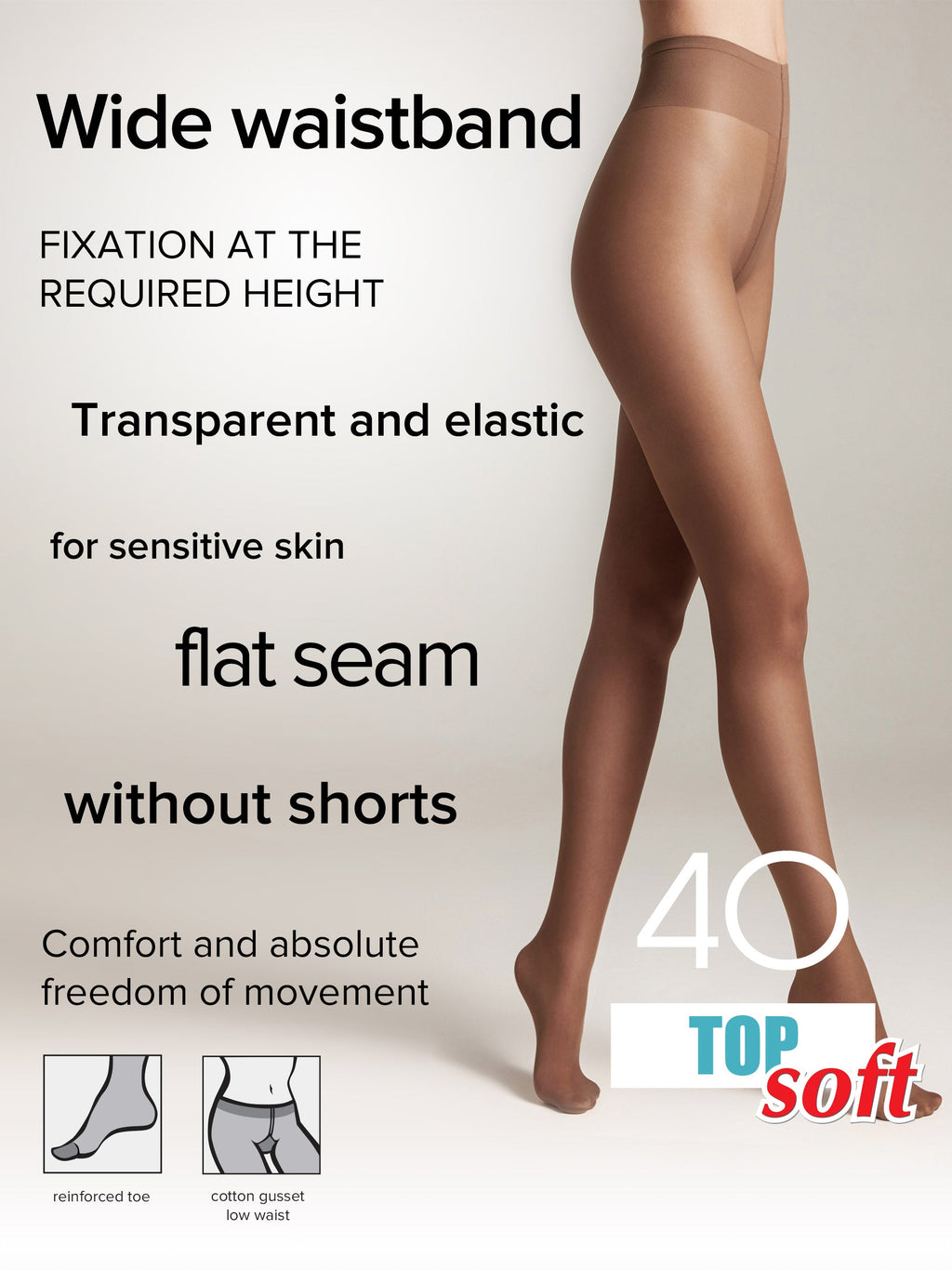 Tights Conte Top Soft 40 Den | Adjustable Fit for Sensitive Skin