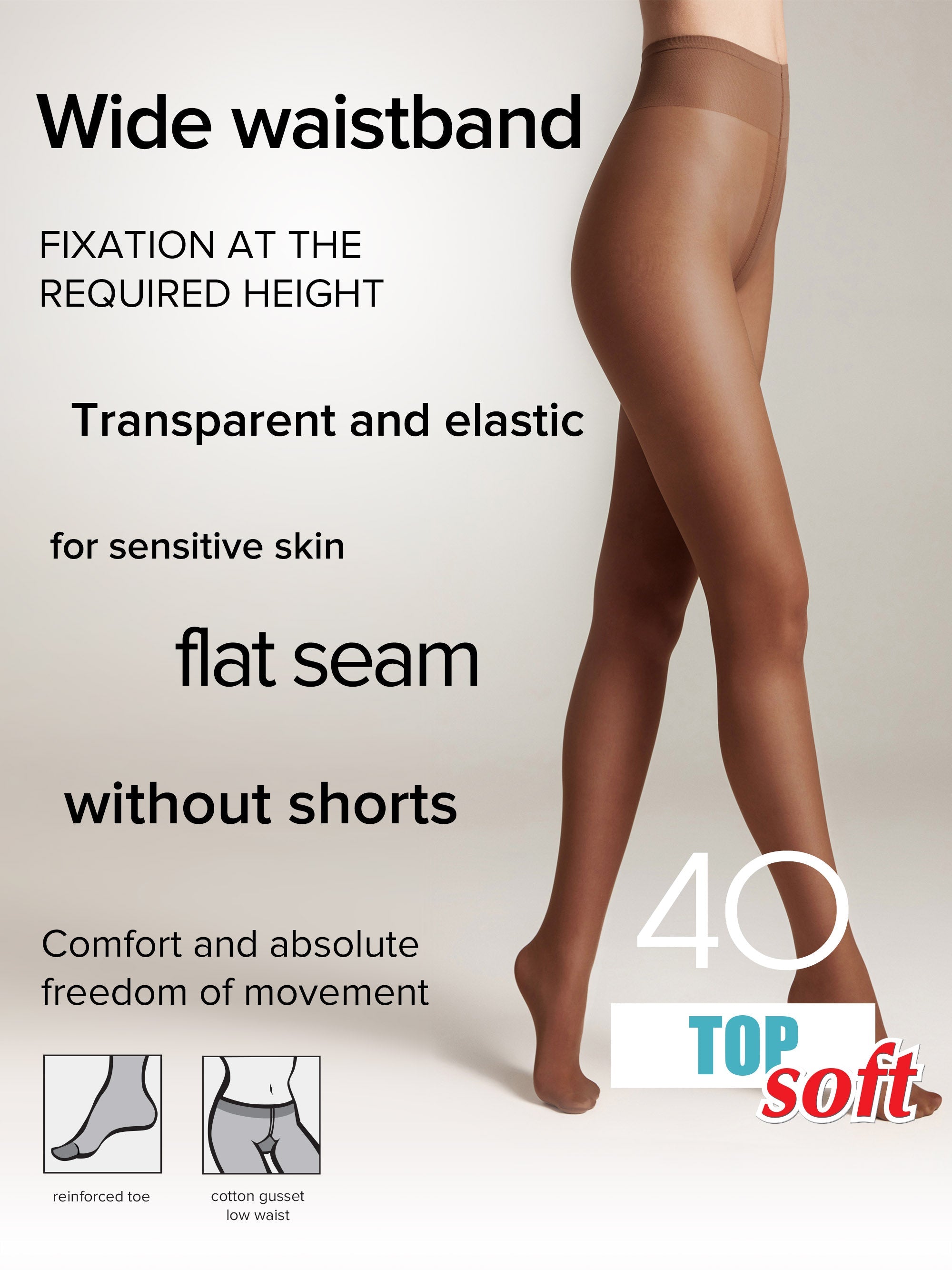 Tights Conte Top Soft 40 Den | Adjustable Fit for Sensitive Skin