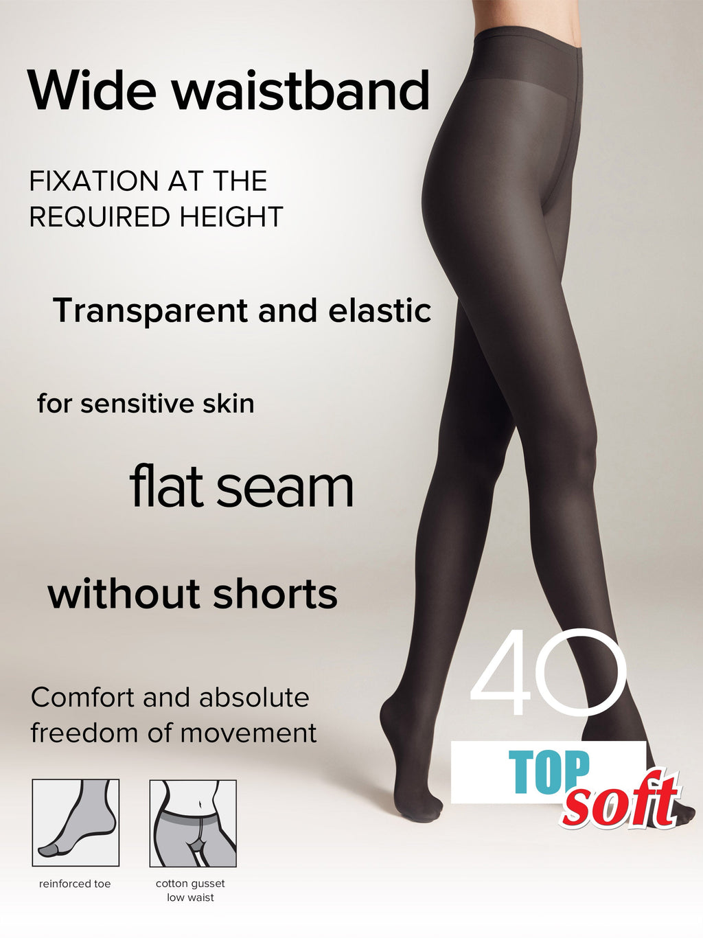 Tights Conte Top Soft 40 Den | Adjustable Fit for Sensitive Skin