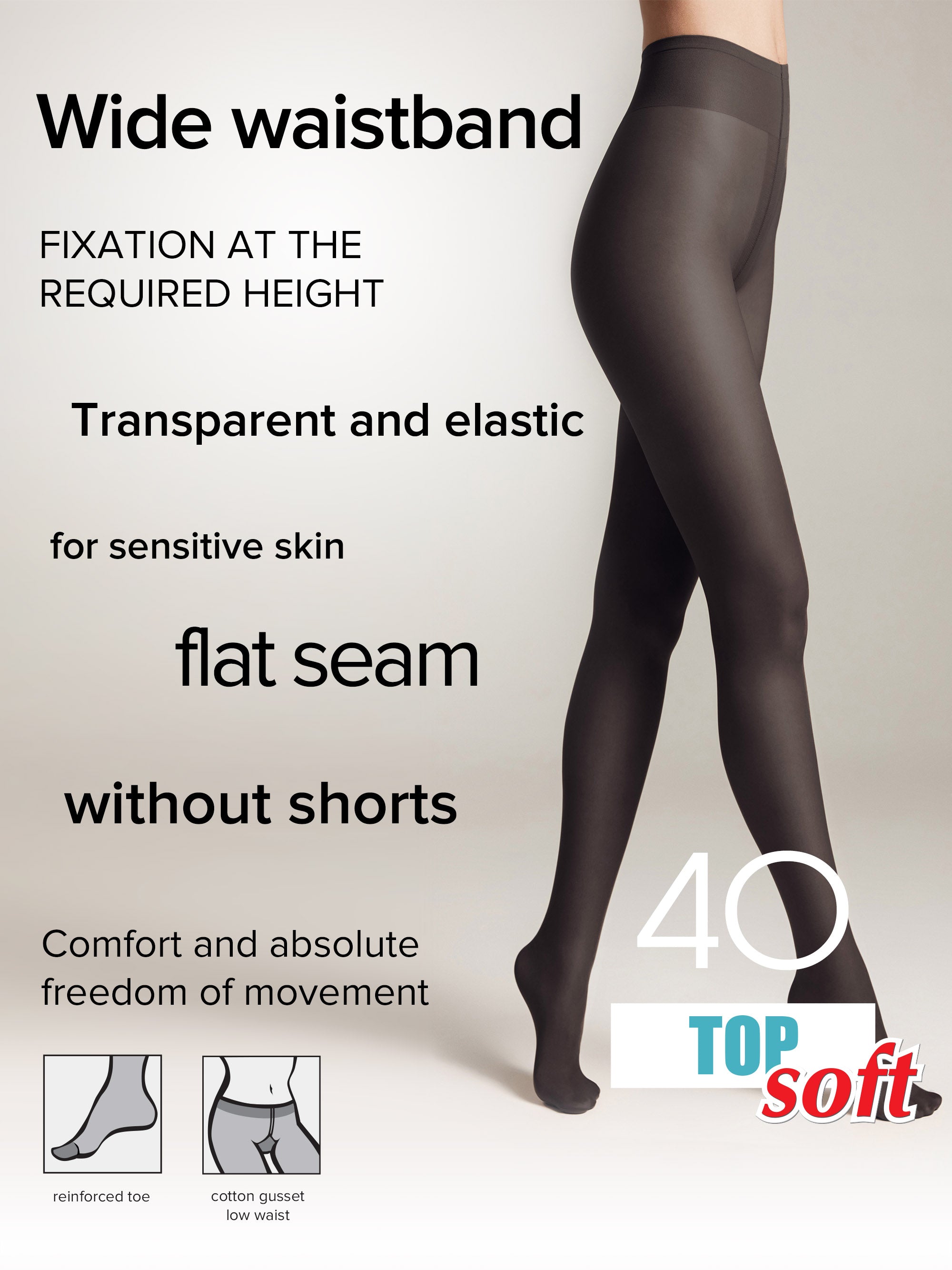 Tights Conte Top Soft 40 Den | Adjustable Fit for Sensitive Skin