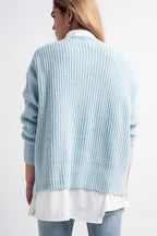 Turquoise Round Neck Boyfriend Sweater