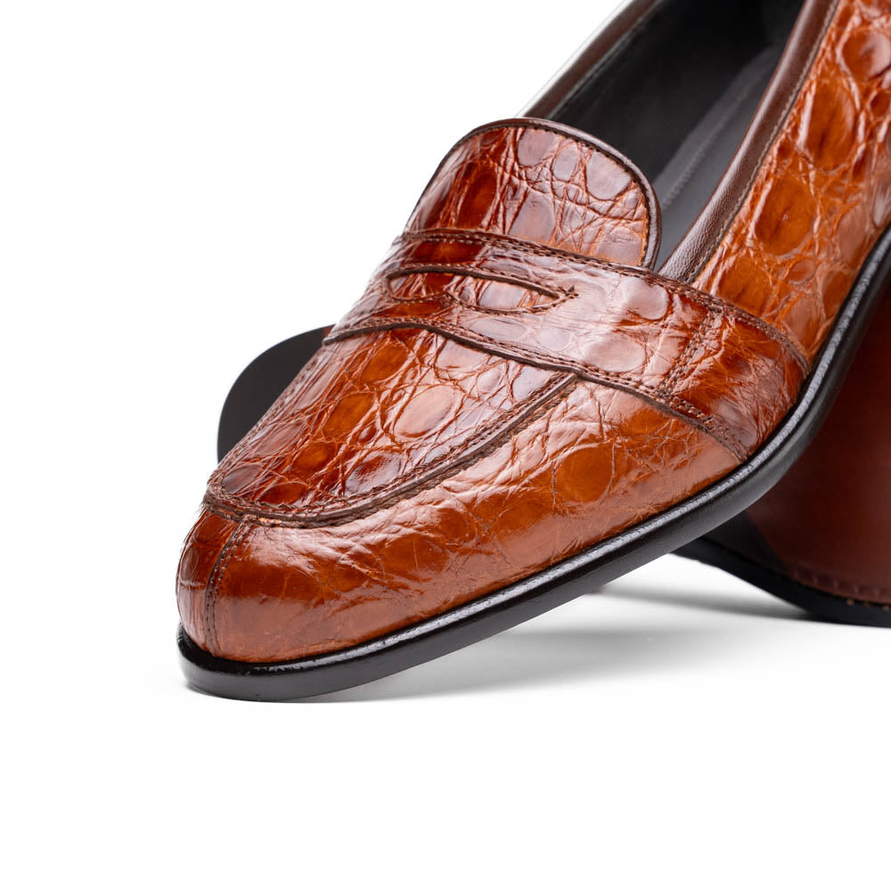 Tuscany Crocodile Penny Loafer | Cognac