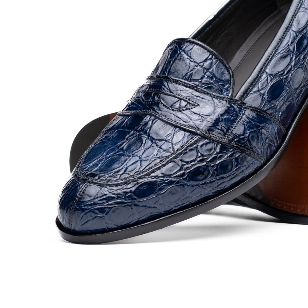 Tuscany Crocodile Penny Loafer | Navy