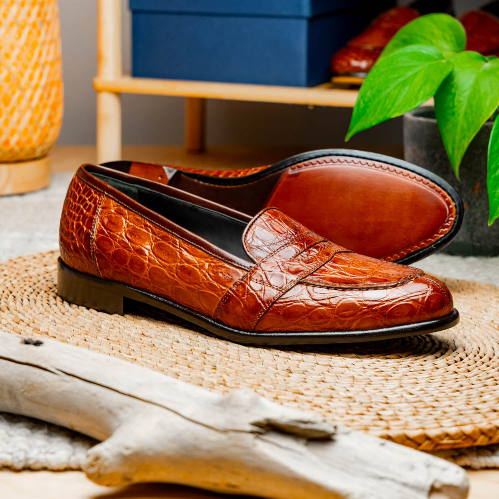 Tuscany Crocodile Penny Loafer | Cognac