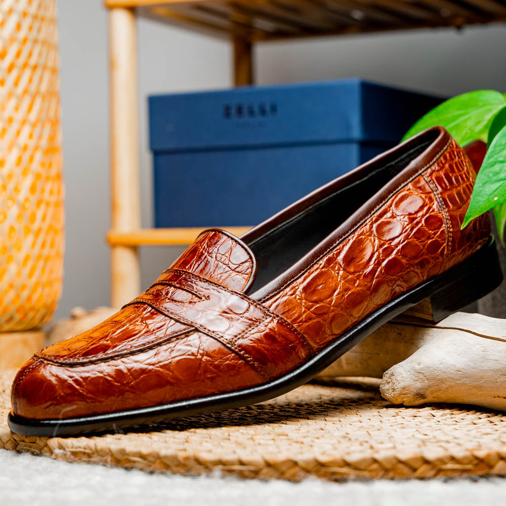 Tuscany Crocodile Penny Loafer | Cognac