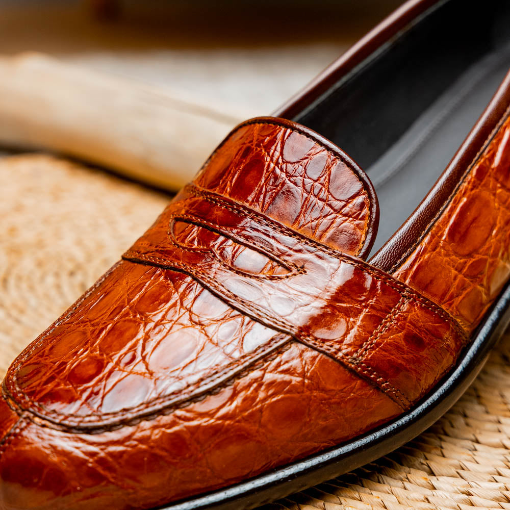Tuscany Crocodile Penny Loafer | Cognac