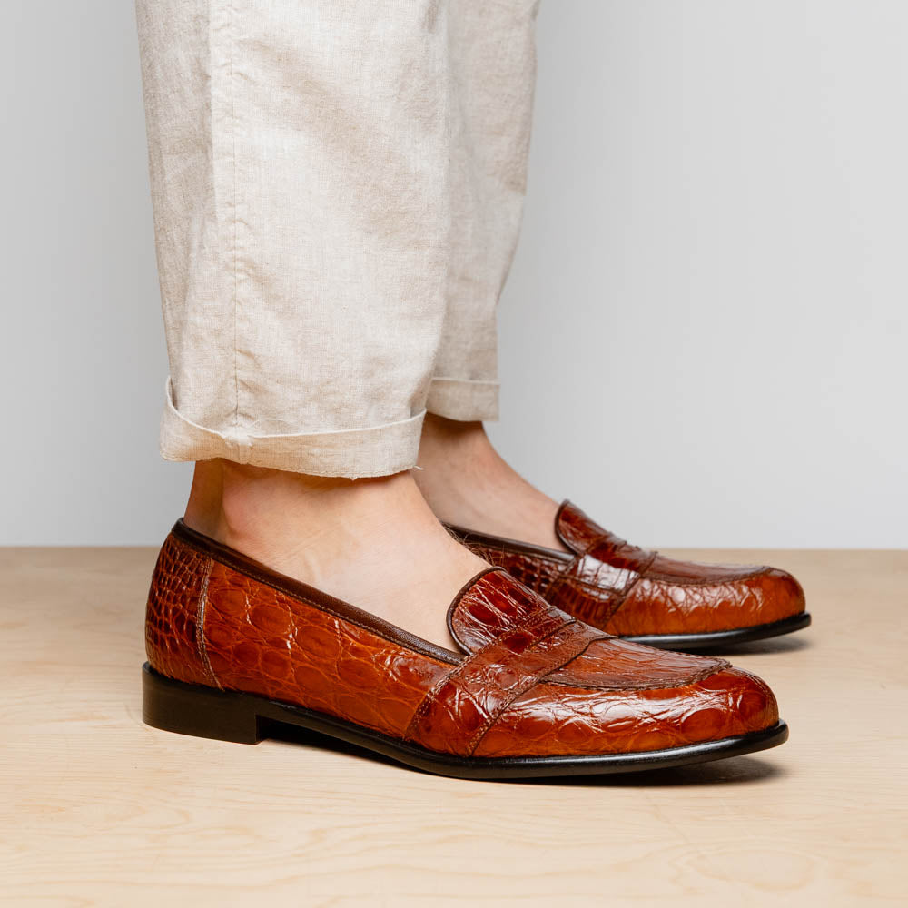 Tuscany Crocodile Penny Loafer | Cognac