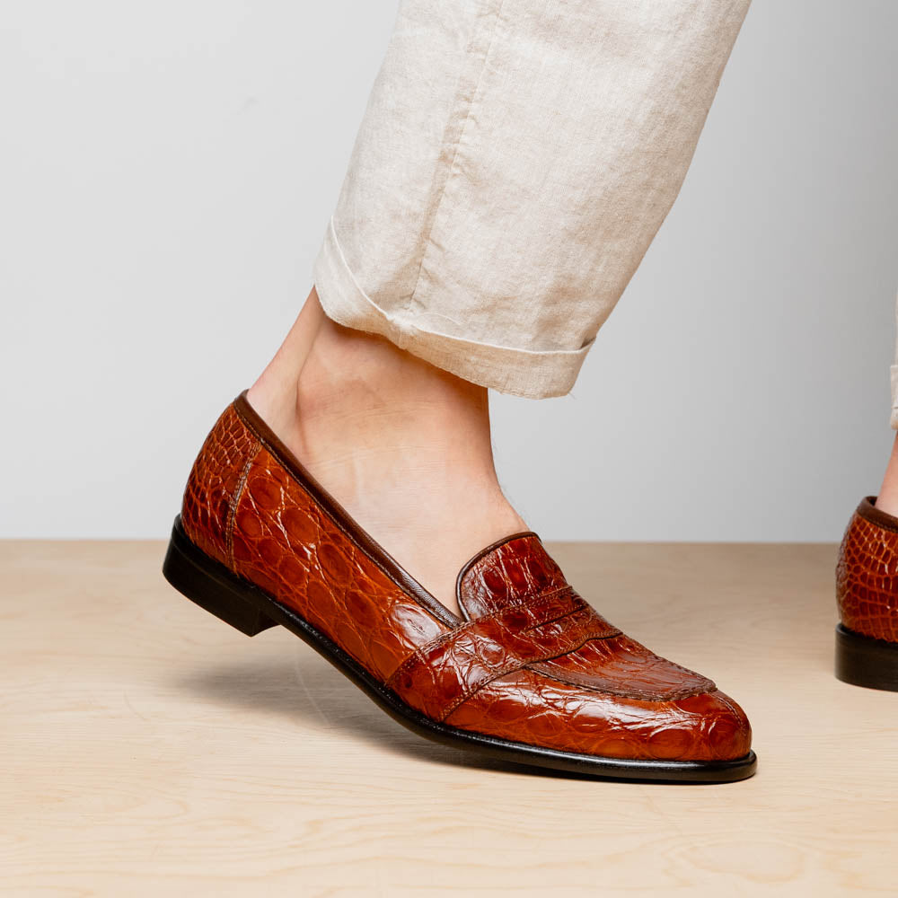 Tuscany Crocodile Penny Loafer | Cognac