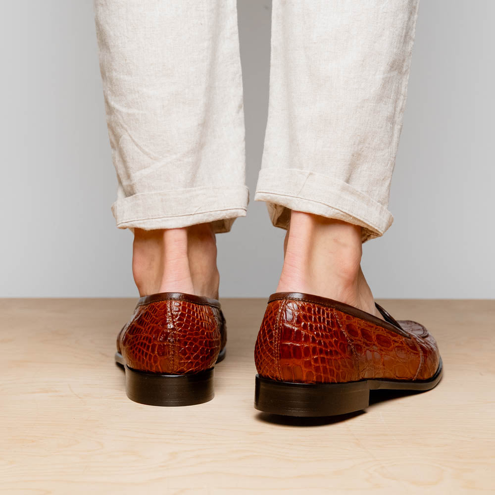 Tuscany Crocodile Penny Loafer | Cognac