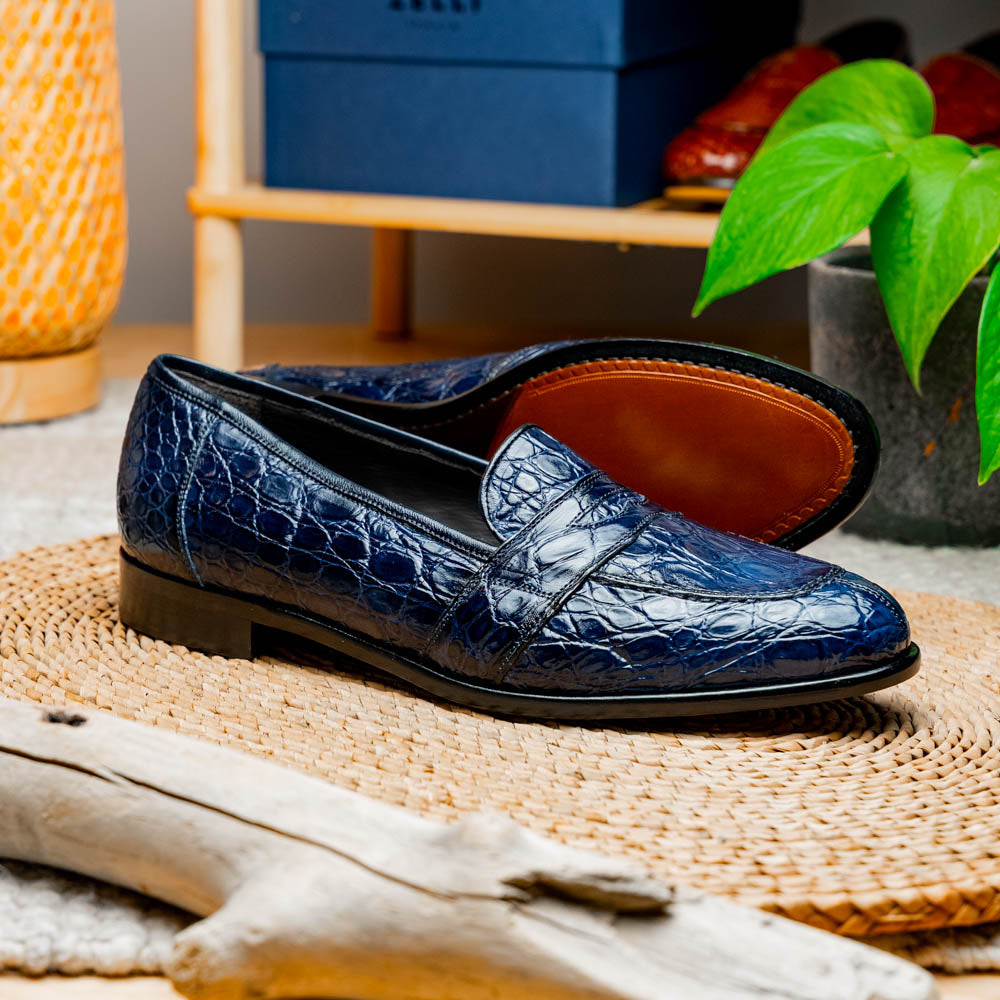 Tuscany Crocodile Penny Loafer | Navy