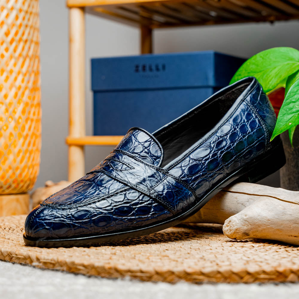 Tuscany Crocodile Penny Loafer | Navy