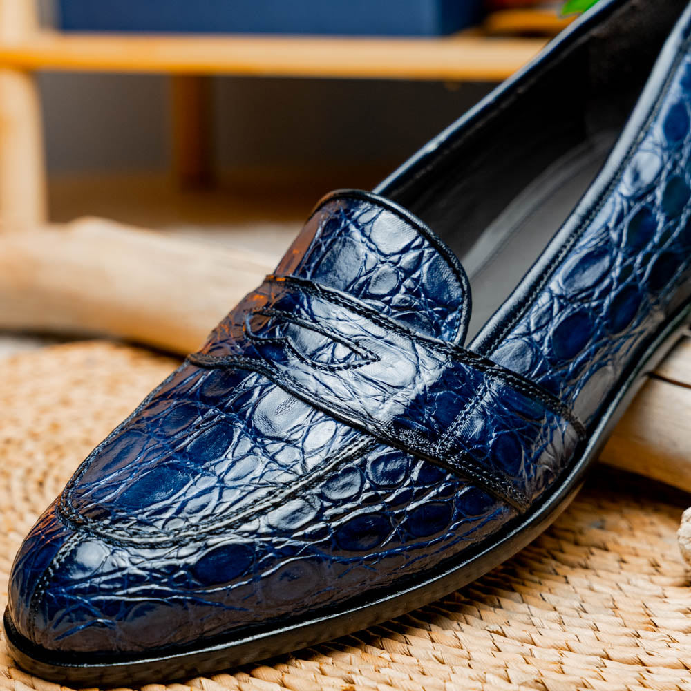 Tuscany Crocodile Penny Loafer | Navy